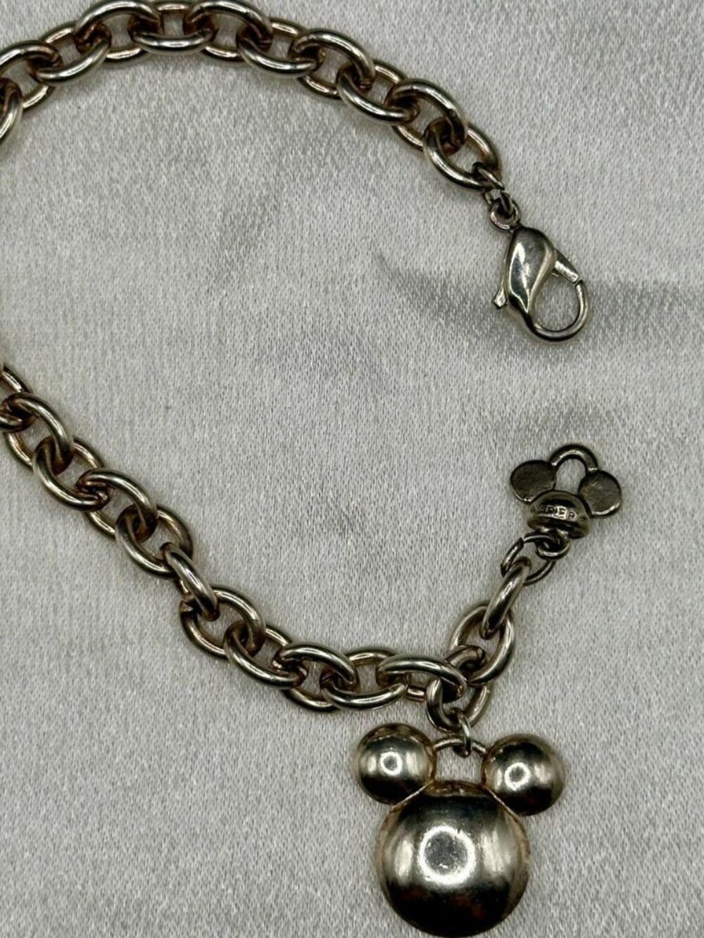 Vintage Disney Mickey Mouse x Napier 1990's Silver Tone Charm Bracelet